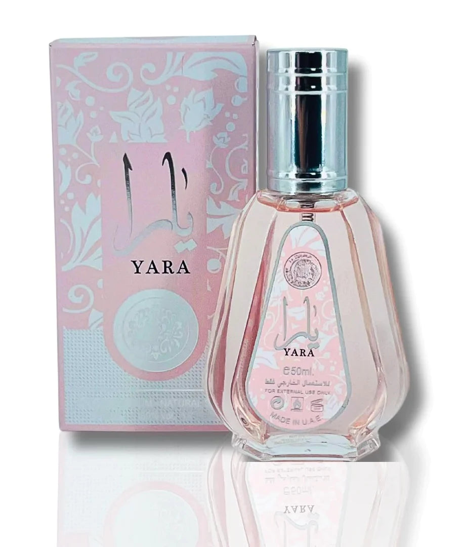 Parfum yara rose sur fond blanc